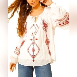 Hale Bob Embroidered Western Blouse White Small
